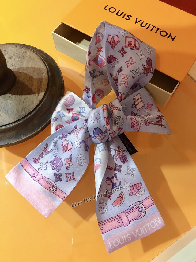 LV專櫃新品雙層真絲飄帶領巾發帶包包配飾 路易威登束發帶絲巾 mmyj2567